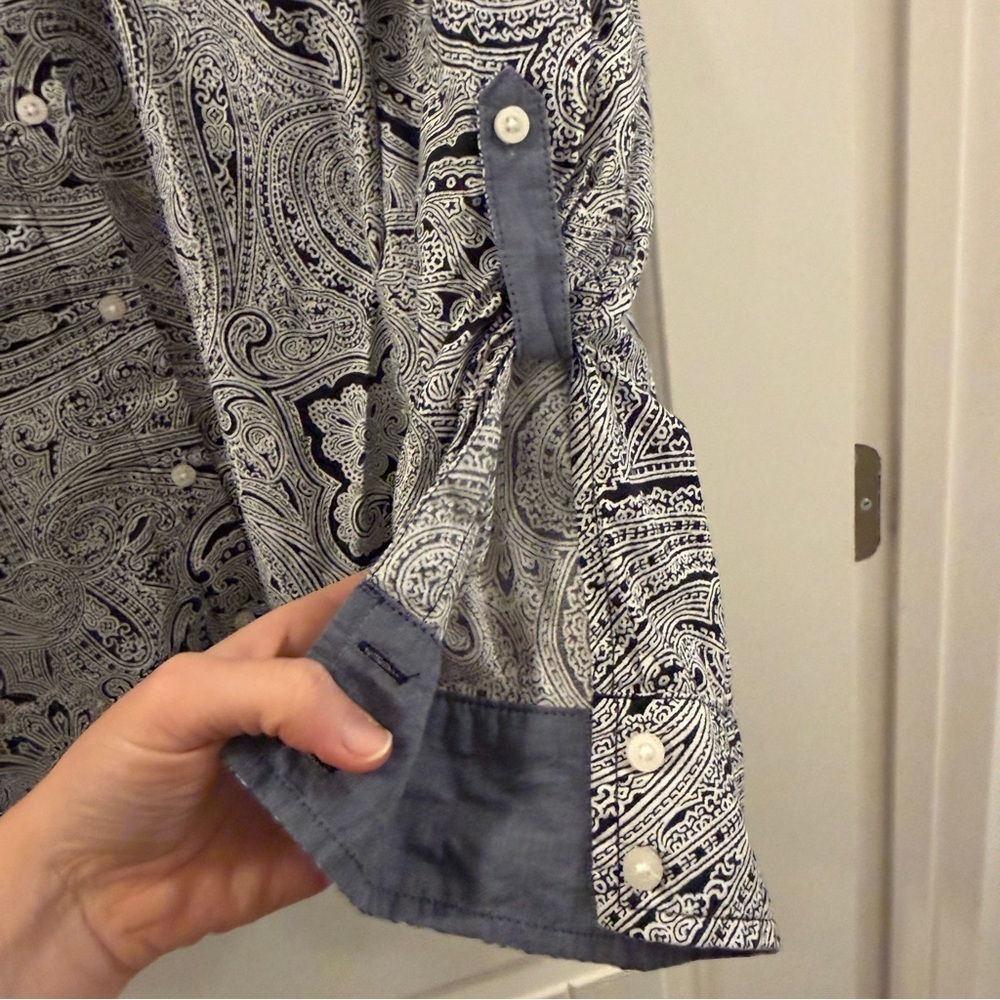 Tommy Hilfiger Navy Paisley Button-Down Shirt Women’s 2X 100% Cotton - Picture 4 of 5